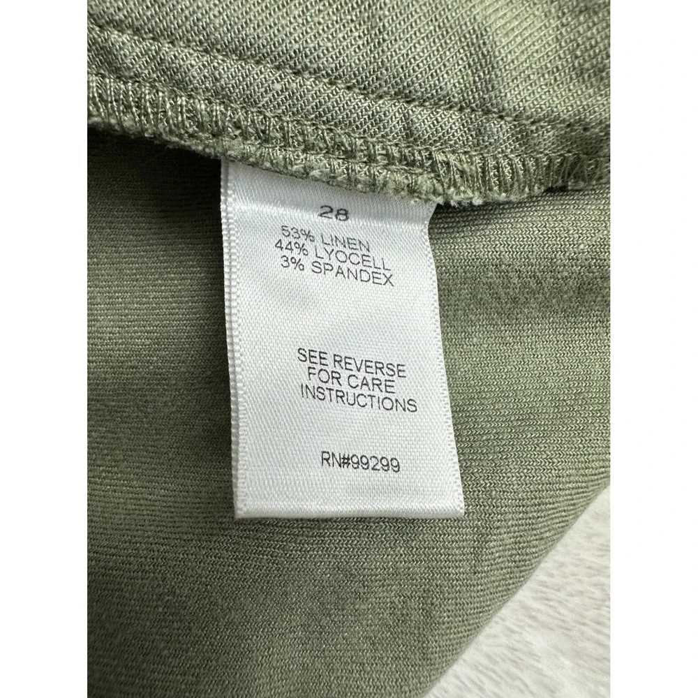 Evereve Wide Leg Pants Women 28 Green Linen Blend Button Fly Cropped Utility
